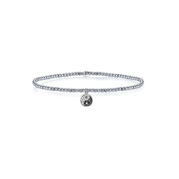 SYDNEY EVAN GOLD & DIAMOND MINI YIN YANG ON 14K WHITE GOLD BEADS BRACELET - Picture 1 of 11